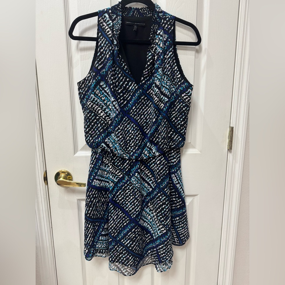 White House Black Market Black and Blue Geometric Mini Dress